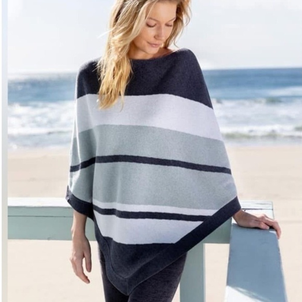 Barefoot Dreams CozyChic Ultra Lite Poncho Striped One Size Charcoal Gray